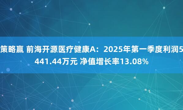 策略赢 前海开源医疗健康A：2025年第一季度利润5441.44万元 净值增长率13.08%